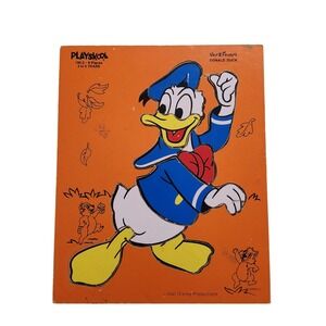 Vintage Playskool Donald Duck Wood Tray Puzzle 8 Piece‎ Disney 190-2 Orange